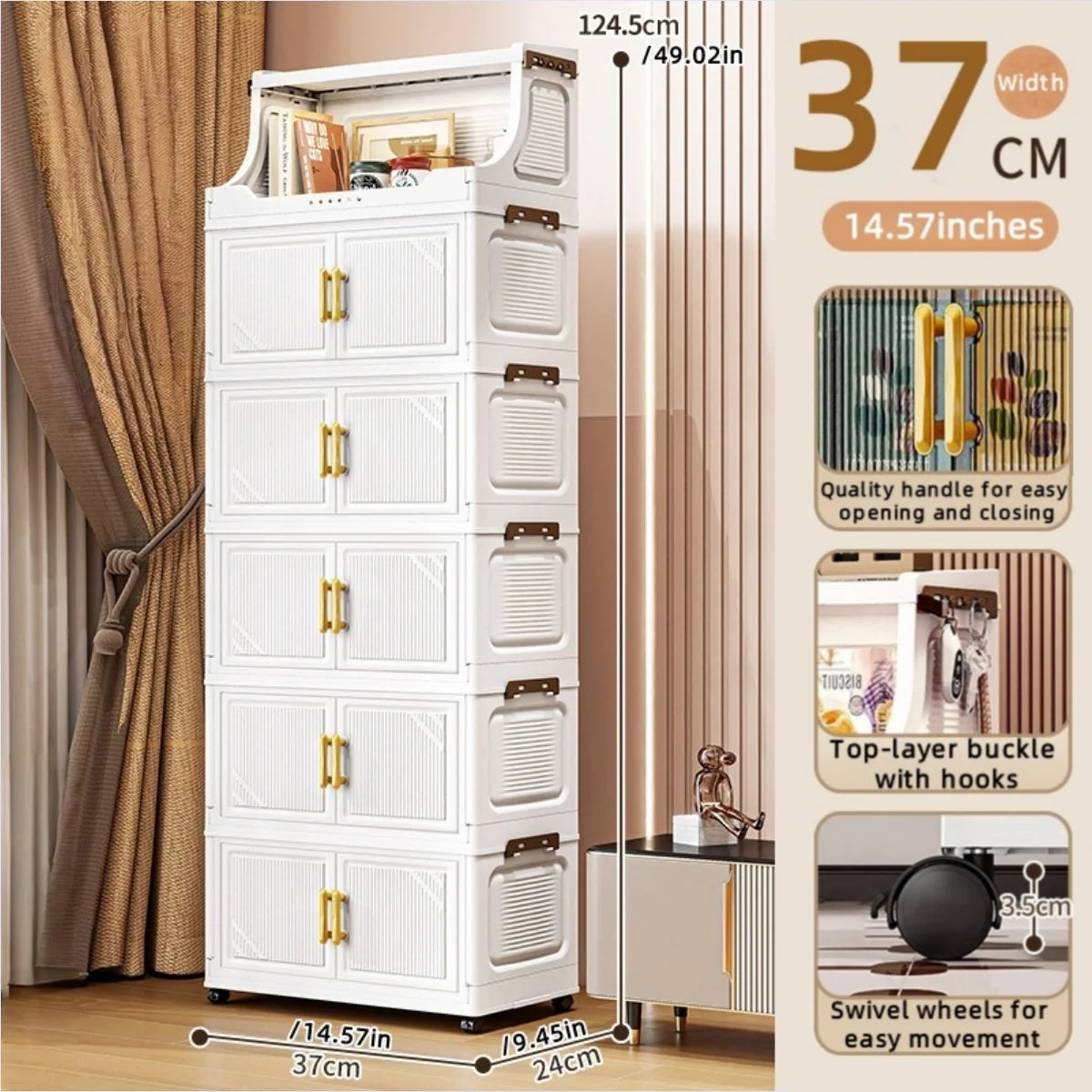 Foldable Double-Door Storage Cabinet,Large Capacity Space-Saving Mobile Organizer for Bedroom&Living Room（Clothes, Toys&Snacks）
