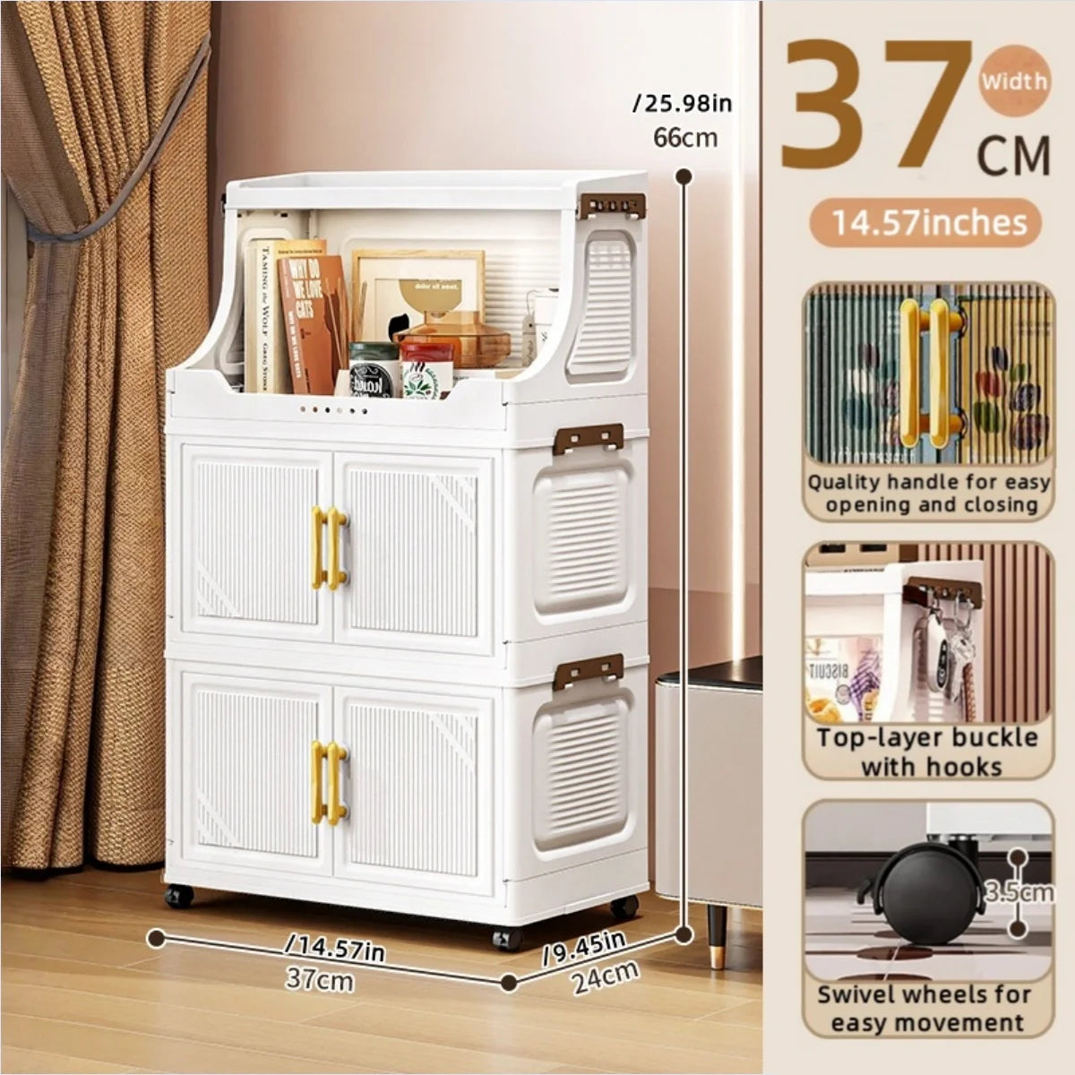 Foldable Double-Door Storage Cabinet,Large Capacity Space-Saving Mobile Organizer for Bedroom&Living Room（Clothes, Toys&Snacks）