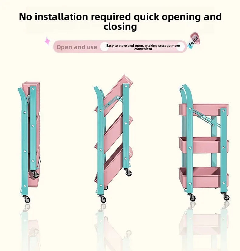 Foldable Multi Tier Rolling Trolley Organizer Cart Kitchen Home Bedroom Books Snacks Portable Storage Cart Wheels Furniture