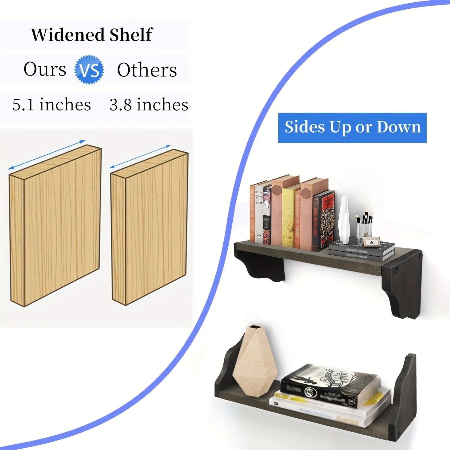 3 Set Floating Widened Wall Shelves Rustic Wood Wall Mounted Shelves Rack Decor Wood Shelf For Home Bathroom Bedroom Living