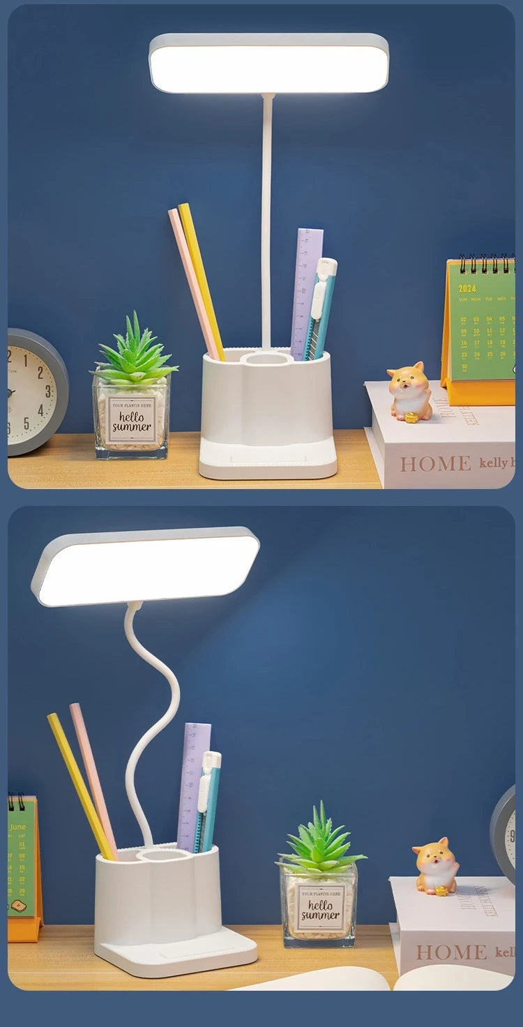 Desk Organizer Lamp, Dimmable Study Light with Pen Holders, Reading Lamp for Students Homework, Dorm Bedroom