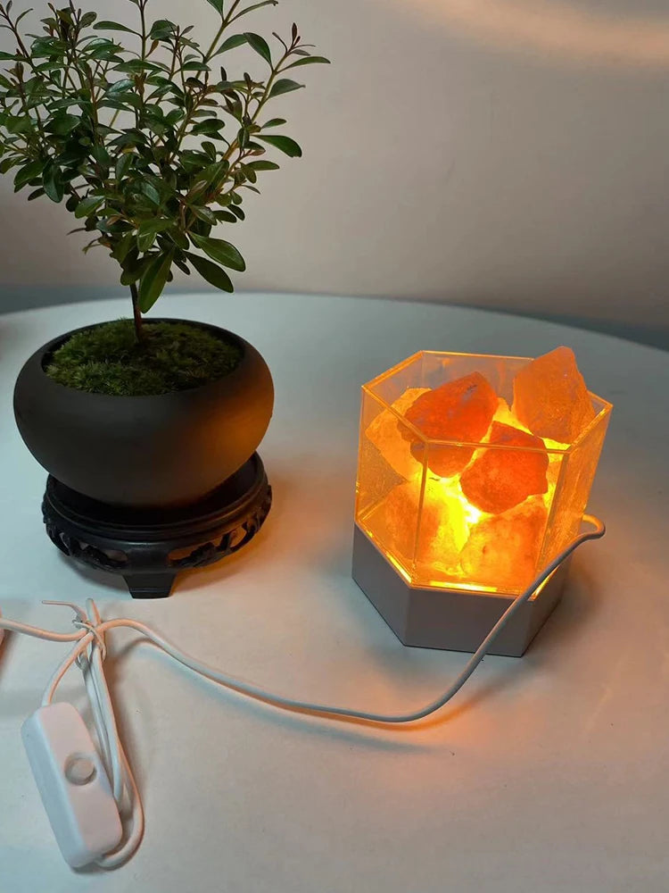 D2 LED Natural Himalayan Crystal Salt Lamp Rock Salt Night Lamp Table Lava Lamp USB Plug Meditation Home Room Bedroom Decoration