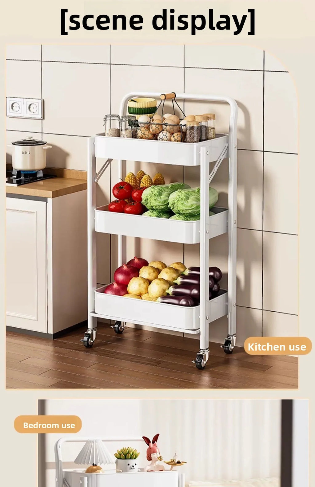 Foldable Multi Tier Rolling Trolley Organizer Cart Kitchen Home Bedroom Books Snacks Portable Storage Cart Wheels Furniture