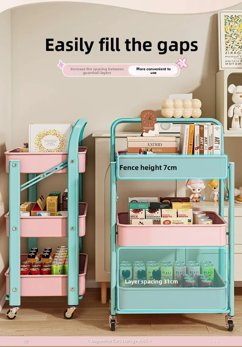 Foldable Multi Tier Rolling Trolley Organizer Cart Kitchen Home Bedroom Books Snacks Portable Storage Cart Wheels Furniture