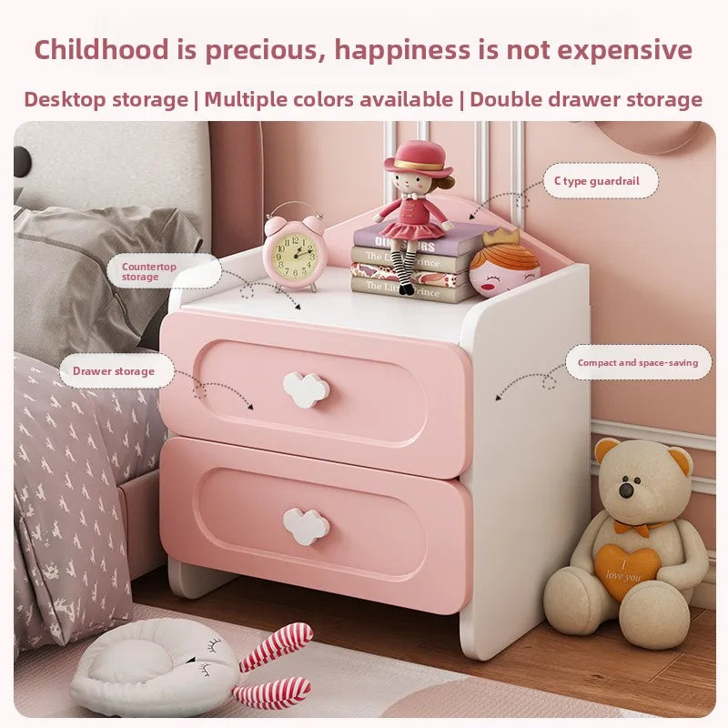 Modern Double Drawers Nightstand Kid Cute Dressing Bedside Table Household Multifunctional Girl Small White Cabinet Furniture