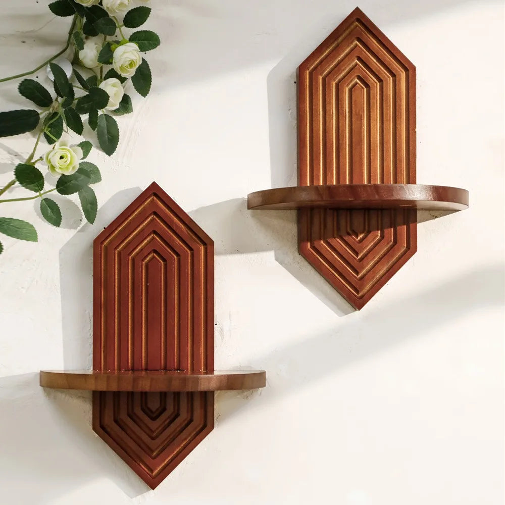 Wooden Floating Shelves Wall Mounted Hexagonal Geometric Wall Shelves for Home Decor Living Room Bedroom