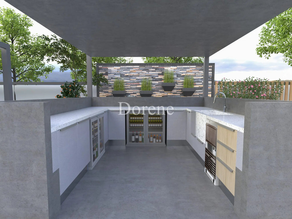 Summer Hot Sales Kitchen Outdoor Furniture Built in Small Outdoor Kitchen Cabinets Set with BBQ Grill and Fridge