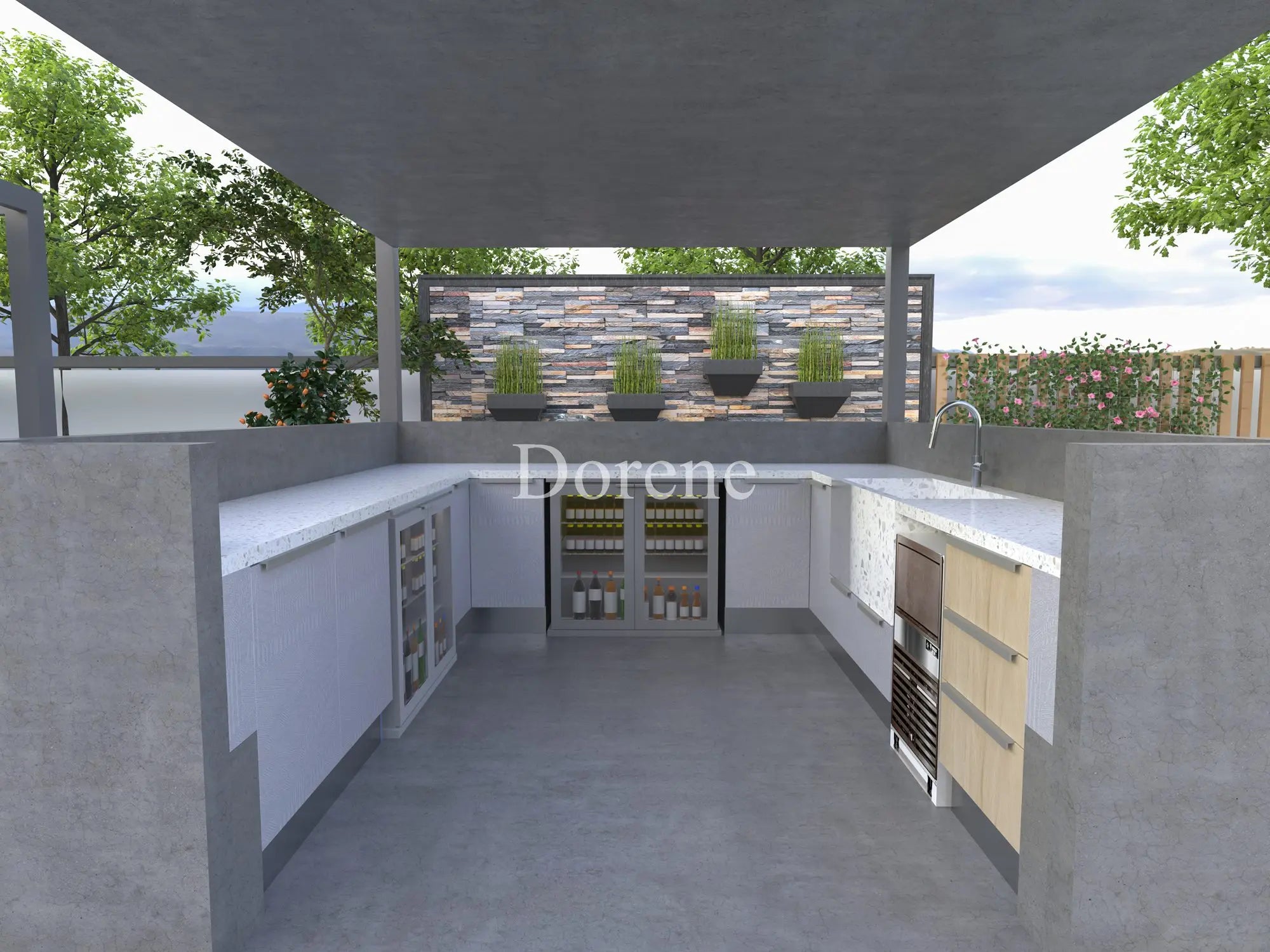 Summer Hot Sales Kitchen Outdoor Furniture Built in Small Outdoor Kitchen Cabinets Set with BBQ Grill and Fridge