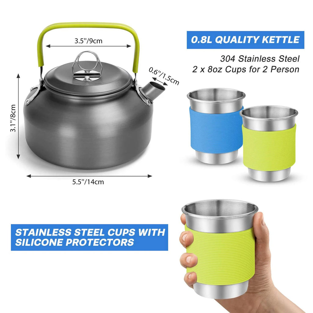 Camping Cookware Set Outdoor Cooking Equipment for Camping Hiking and Picnics for 2 People All in One Compact Camp Cooking Set
