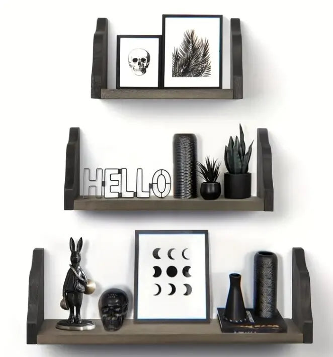 3 Set Floating Widened Wall Shelves Rustic Wood Wall Mounted Shelves Rack Decor Wood Shelf For Home Bathroom Bedroom Living