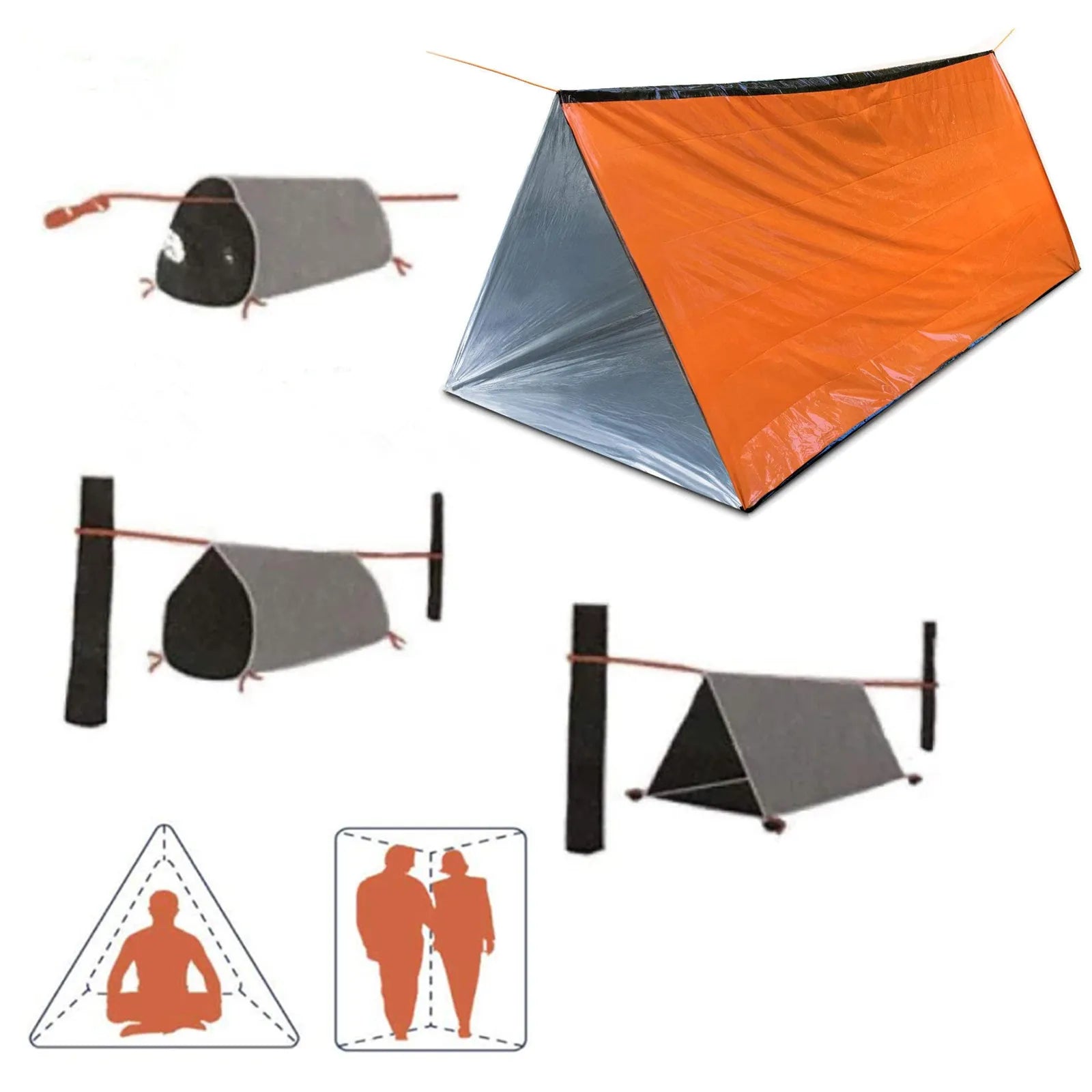 Outdoor emergency tent set with compass and whistle, wilderness survival camping set waterproof and portable