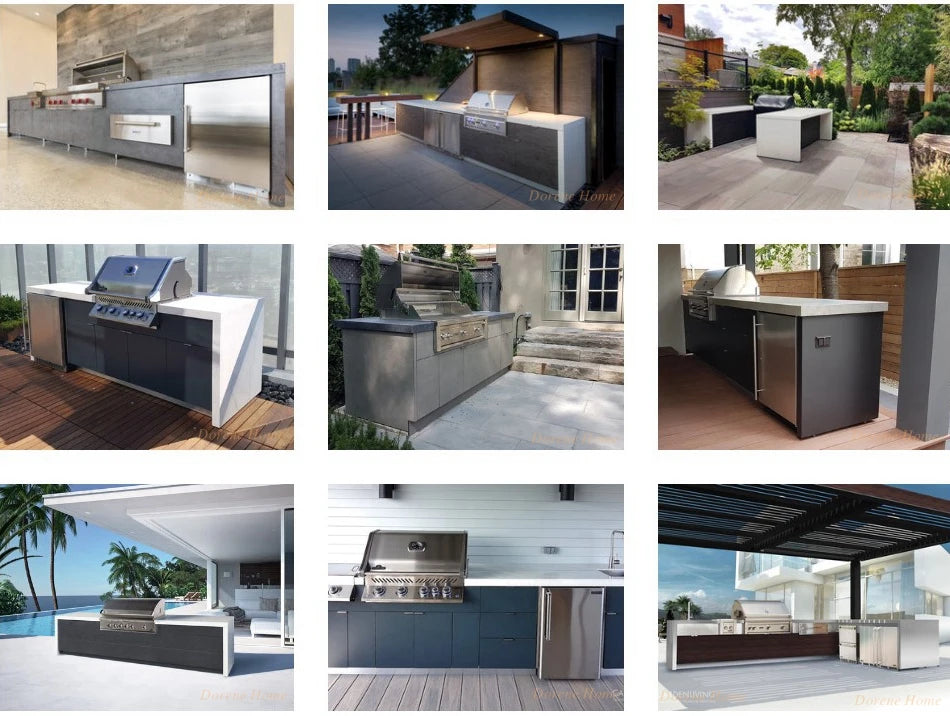 Summer Hot Sales Kitchen Outdoor Furniture Built in Small Outdoor Kitchen Cabinets Set with BBQ Grill and Fridge
