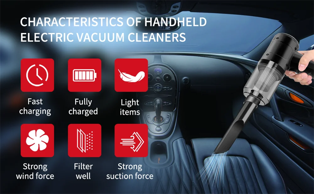 Portable Cordless Handheld Car Vacuum Cleaner Dual Use Blowing & Suction with Multi-Nozzles for Car Home Pet Office