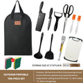 Portable outdoor utensils set of 10 pieces outdoor barbecue camping kitchen kitchenware for backpack BBQ titanium camping