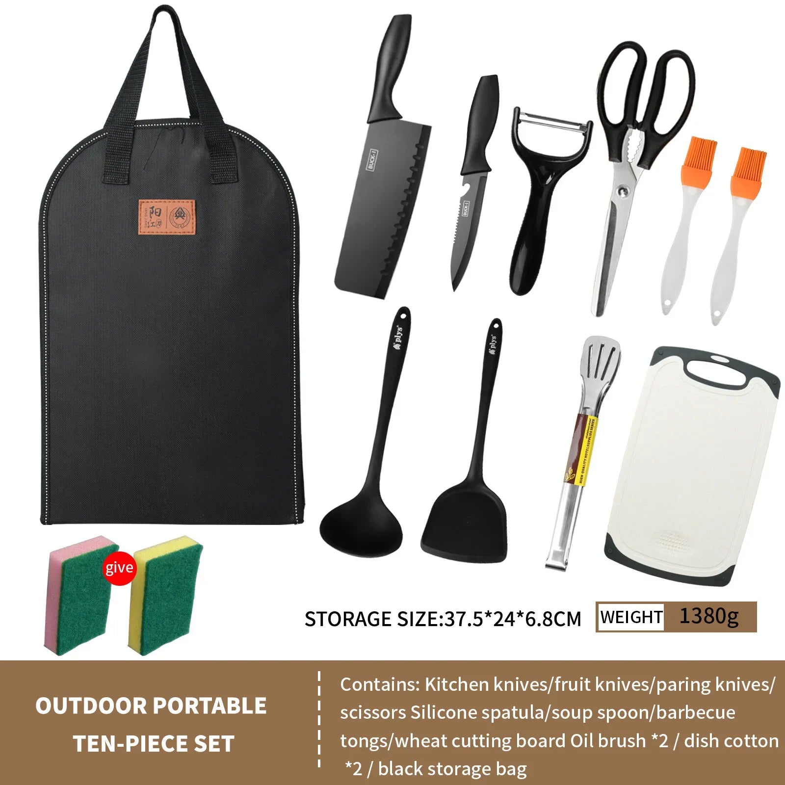 Portable outdoor utensils set of 10 pieces outdoor barbecue camping kitchen kitchenware for backpack BBQ titanium camping