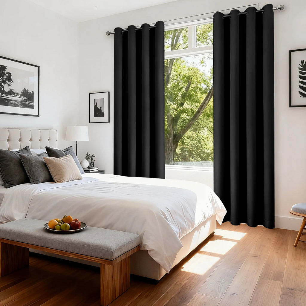 Blackout Curtain for Living Room Polyester Pongee Grommet Thermal Insulated Light Blocking Curtain Drape for Patio French Door