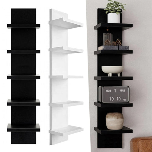 5 Tier Wall-Mounted Bookshelf Floating Shelves Wood Shelf Decor for Bathroom Storage Rack Thick Wall Kitchen Bookshelf Organizer