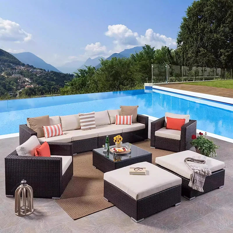 Outdoor Rattan Garden Furniture Sets Sofa Modern Luxury Metal Garden Furniture Sets Storage Table Conjunto Trendy Furniture