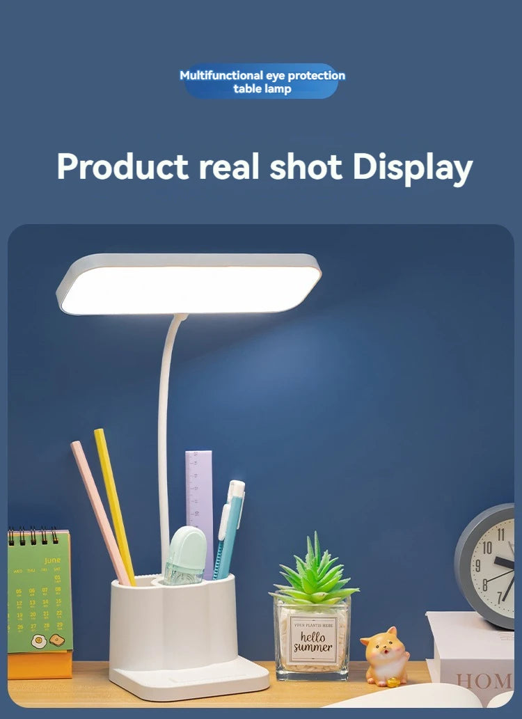 Desk Organizer Lamp, Dimmable Study Light with Pen Holders, Reading Lamp for Students Homework, Dorm Bedroom