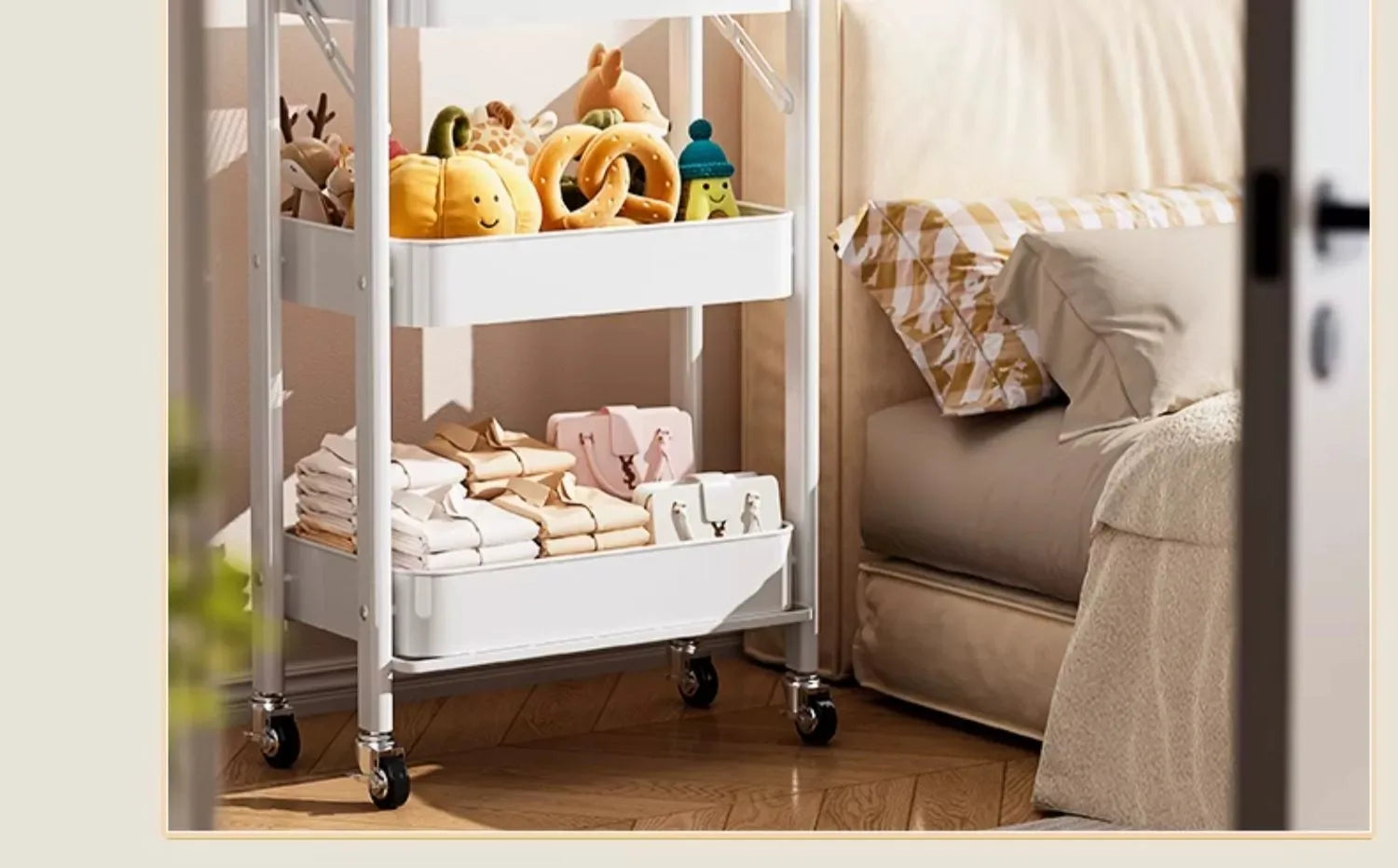 Foldable Multi Tier Rolling Trolley Organizer Cart Kitchen Home Bedroom Books Snacks Portable Storage Cart Wheels Furniture