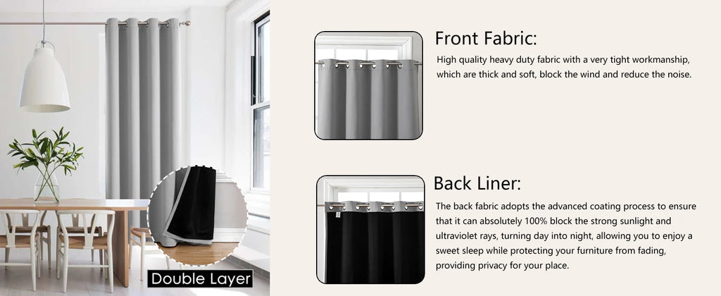 Blackout Curtain for Living Room Polyester Pongee Grommet Thermal Insulated Light Blocking Curtain Drape for Patio French Door