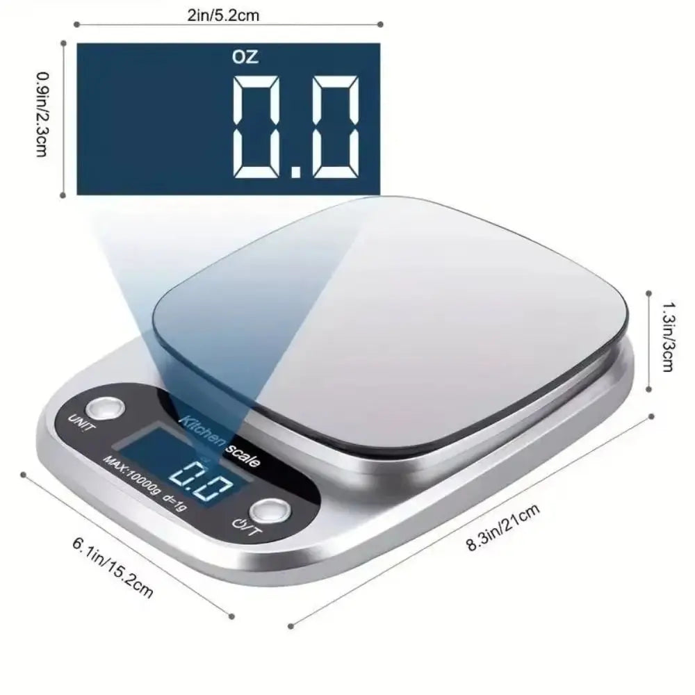 10/5Kg Digital Kitchen Scale LCD Display Stainless Steel Electronic Scale High Precision Touch Button Food Baking Scale