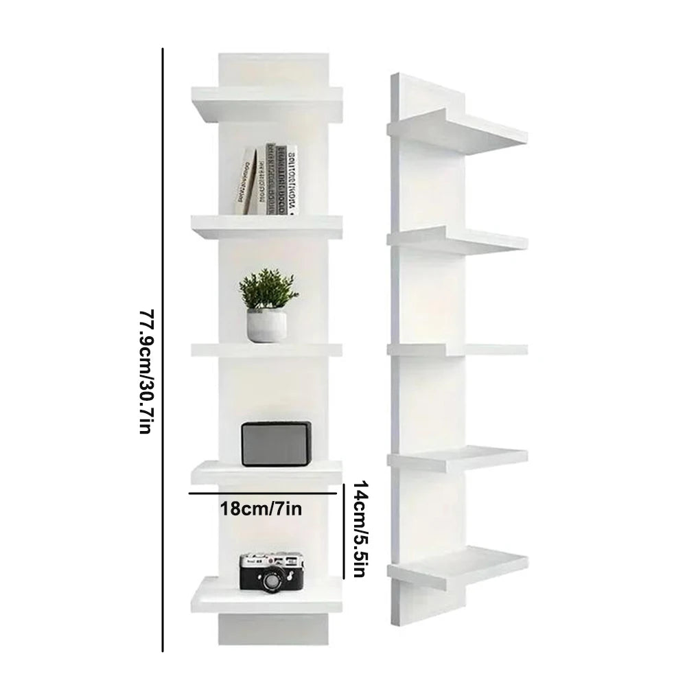 5 Tier Wall-Mounted Bookshelf Floating Shelves Wood Shelf Decor for Bathroom Storage Rack Thick Wall Kitchen Bookshelf Organizer