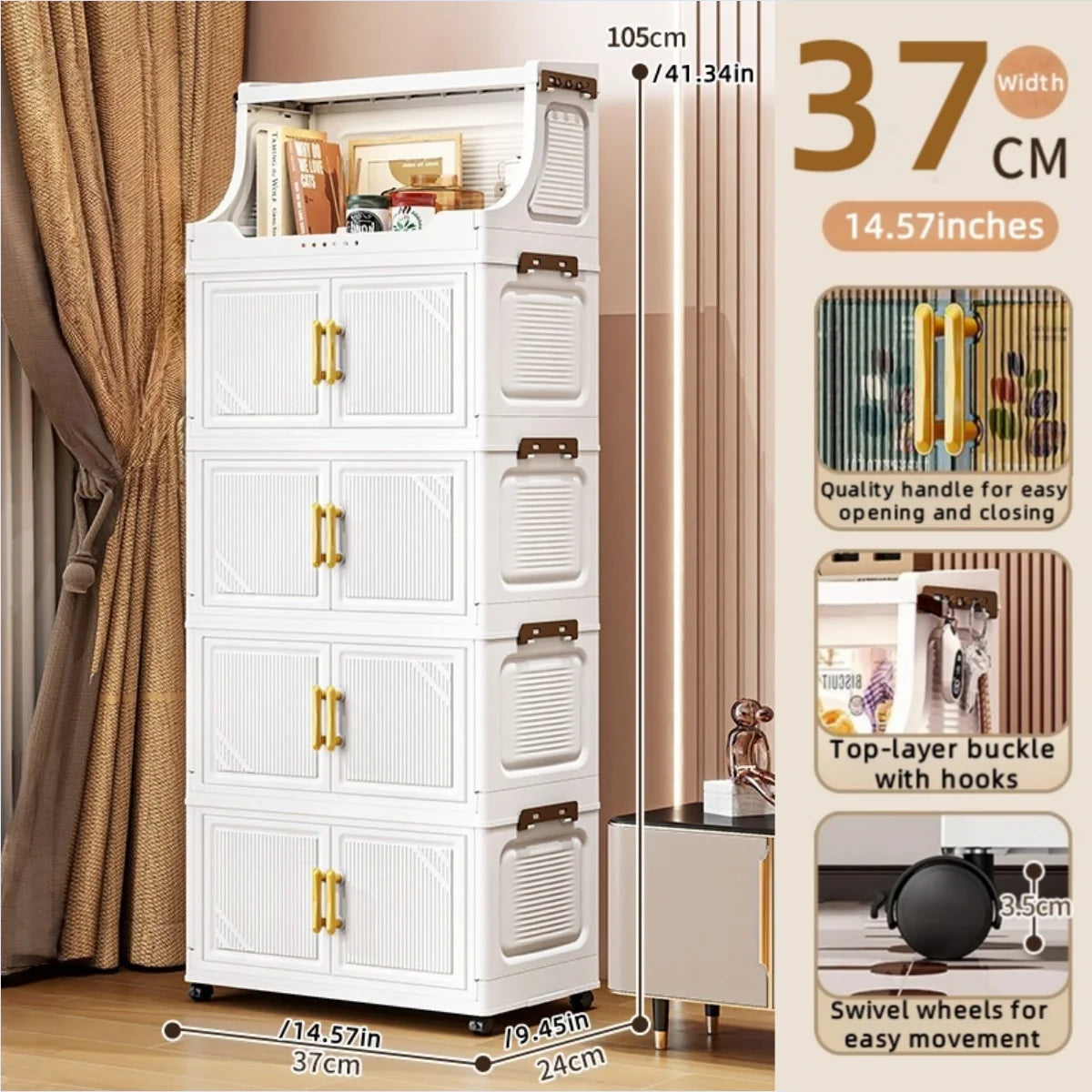 Foldable Double-Door Storage Cabinet,Large Capacity Space-Saving Mobile Organizer for Bedroom&Living Room（Clothes, Toys&Snacks）