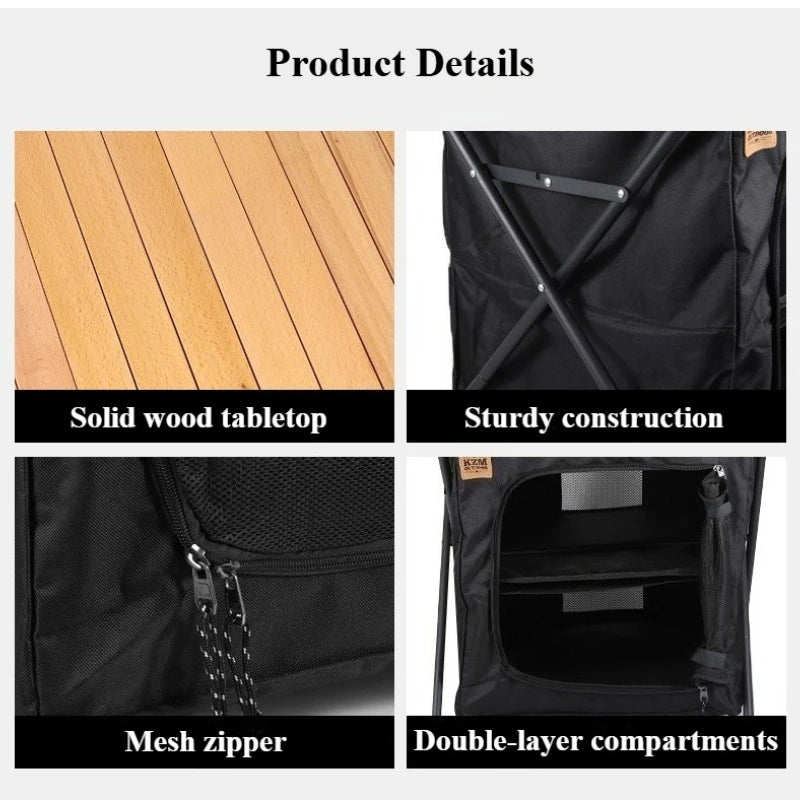 Outdoor Foldable Storage Cabinet: Multifunctional Solid Wood Table Cabinet-Portable, Large-Capacity,2-in-1 Table-Outdoor Camping