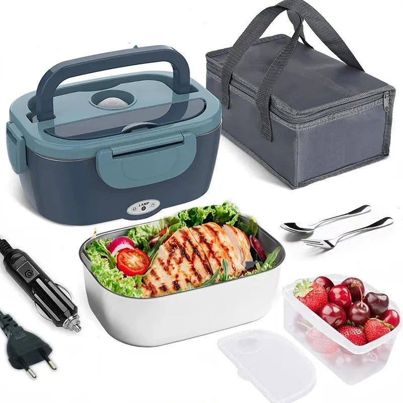 Portable Electric Stainless Steel Lunch Box with Meal Tray Food Preservation Heating Warmer Dinner Container Set