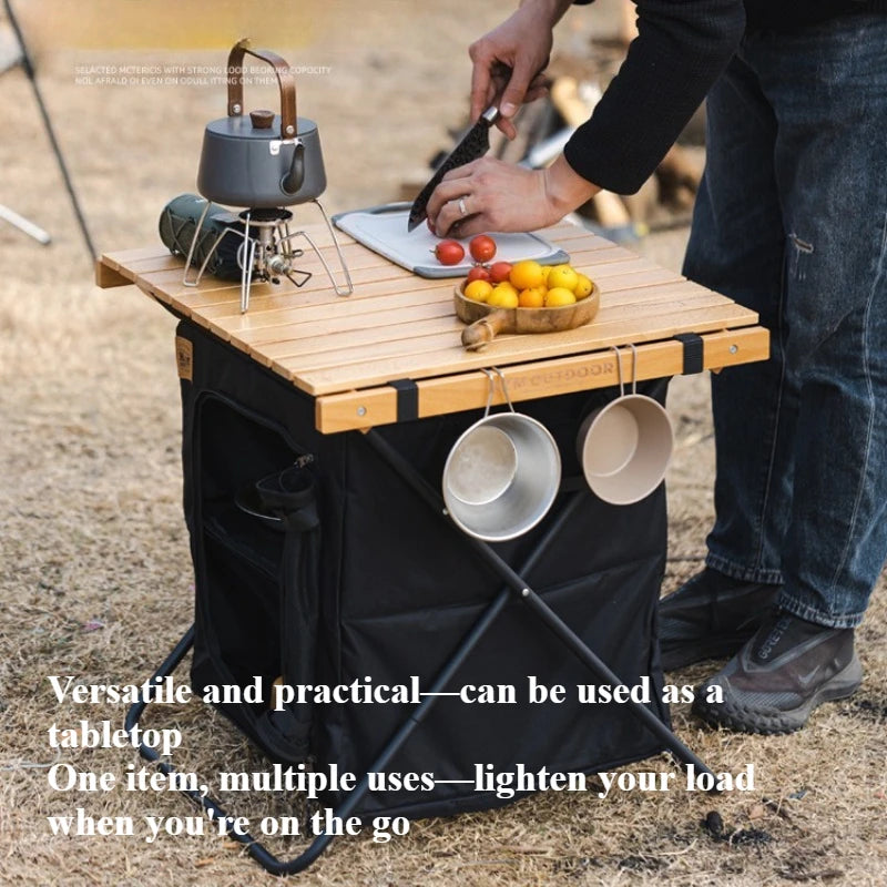 Outdoor Foldable Storage Cabinet: Multifunctional Solid Wood Table Cabinet-Portable, Large-Capacity,2-in-1 Table-Outdoor Camping