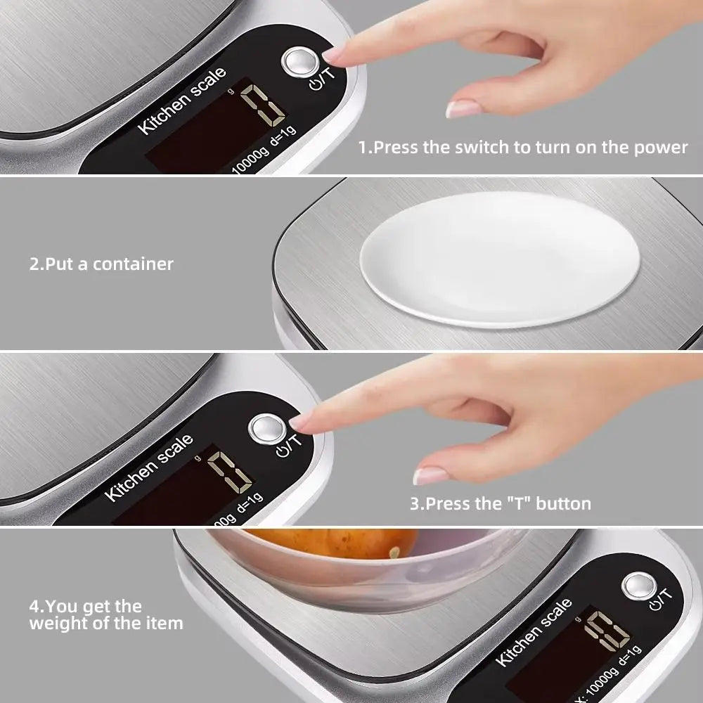 10/5Kg Digital Kitchen Scale LCD Display Stainless Steel Electronic Scale High Precision Touch Button Food Baking Scale