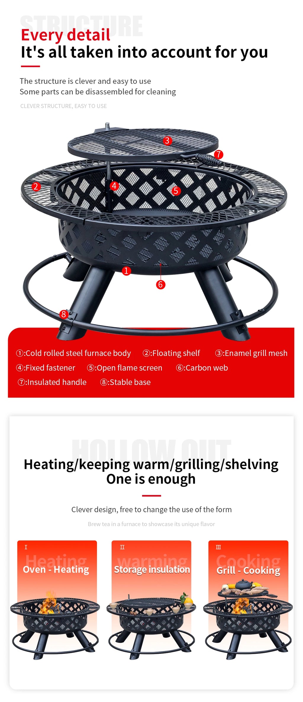 Camping Outdoor Fire Pits Easily Cleaned Patio Barbecue Grill Bbq Outdoor Charcoal Stove