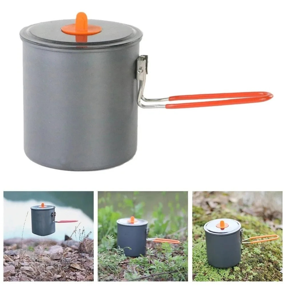Outdoor Tableware Set - 1L Camping Cooking Pot Set with Folding Handle - Portable Camping Pot Set for Picnic and Hiking Travel