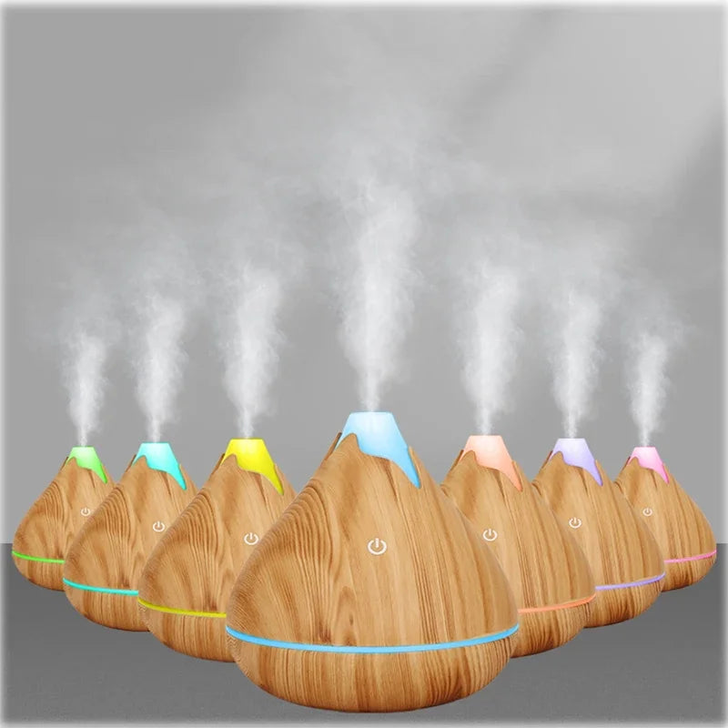 Aromatherapy Essential Oil Diffuser 350ML Wood Grain Remote Control Ultrasonic Air Humidifier Cool with 7 Color LED Light