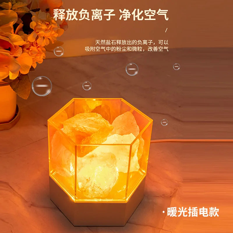D2 LED Natural Himalayan Crystal Salt Lamp Rock Salt Night Lamp Table Lava Lamp USB Plug Meditation Home Room Bedroom Decoration
