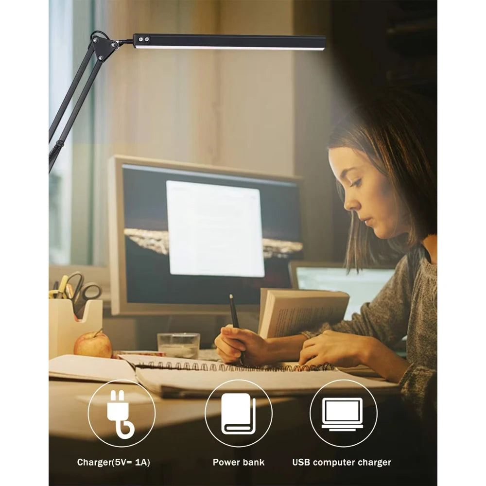 Desk lamp,LED desk lamp with rocker arm,adjustable Angle,10 brightness levels,3 lighting modes,fixture,eye-protecting learning