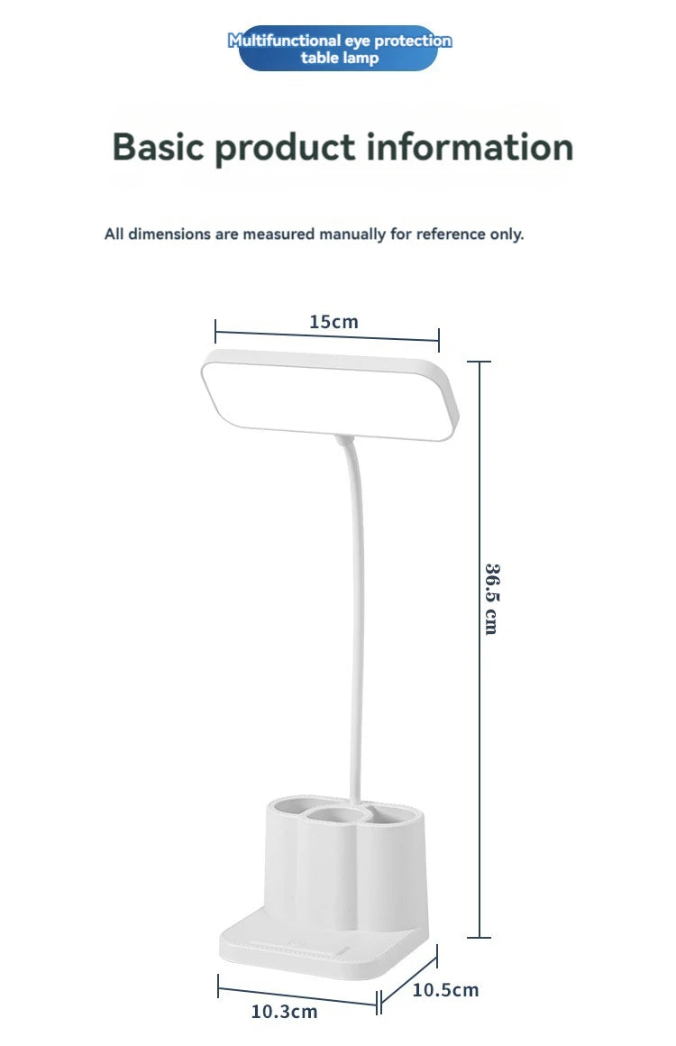 Desk Organizer Lamp, Dimmable Study Light with Pen Holders, Reading Lamp for Students Homework, Dorm Bedroom
