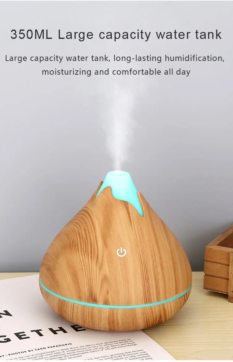Aromatherapy Essential Oil Diffuser 350ML Wood Grain Remote Control Ultrasonic Air Humidifier Cool with 7 Color LED Light