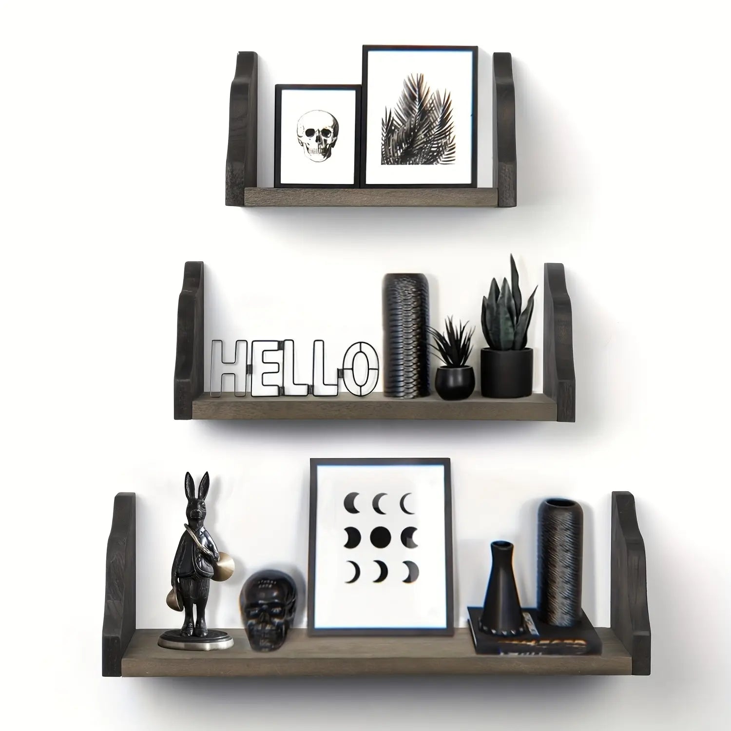 3 Set Floating Widened Wall Shelves Rustic Wood Wall Mounted Shelves Rack Decor Wood Shelf For Home Bathroom Bedroom Living