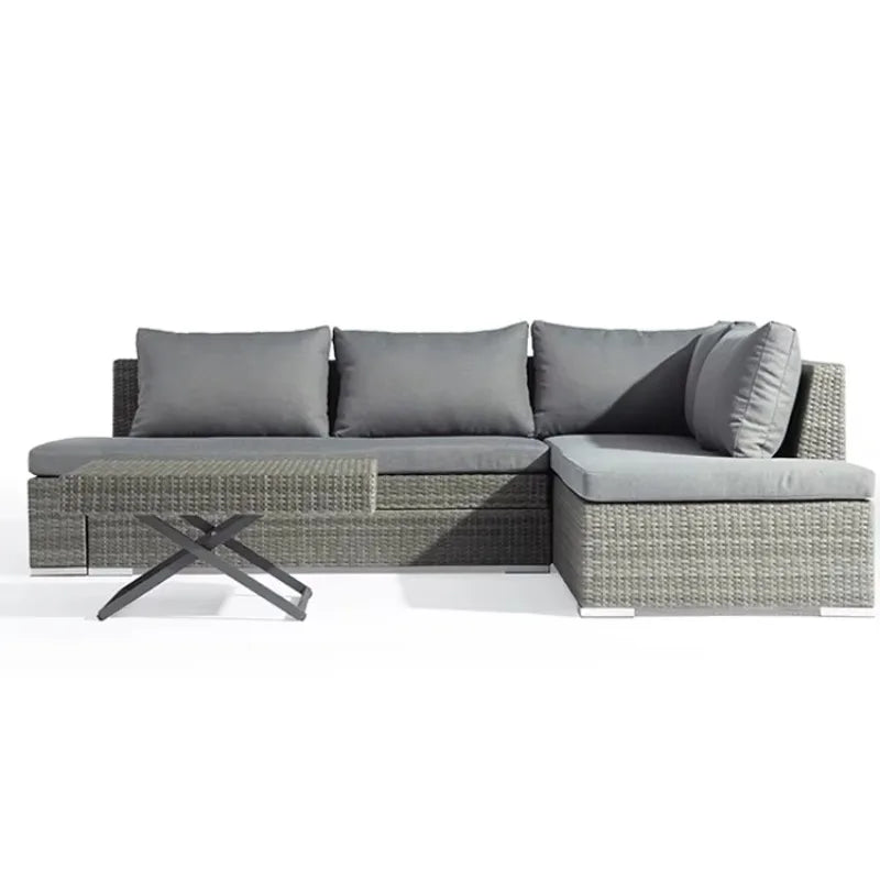 Modern Design 3-Pcs Outdoor Furniture Set Used Resin Wicker Sofa and Side Table with Metal Frame for Corner Patio