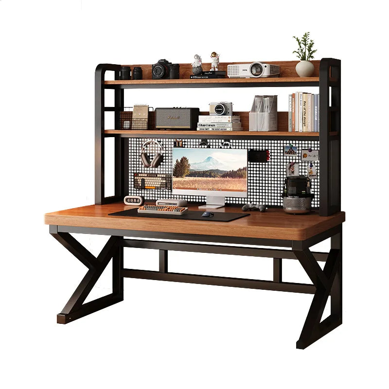 Solid wood computer desk, bedroom, home desktop gaming desk, student learning desk, perforated board desk, bookshelf integrated