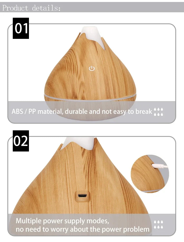 Aromatherapy Essential Oil Diffuser 350ML Wood Grain Remote Control Ultrasonic Air Humidifier Cool with 7 Color LED Light