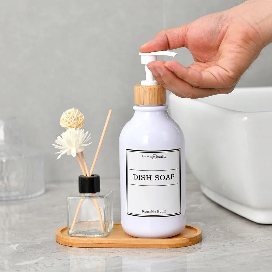 Bamboo Storage Tray Wooden Bathroom Organizer for Shampoo Body Wash and Toiletries Multi-Function Countertop Bath Accessories