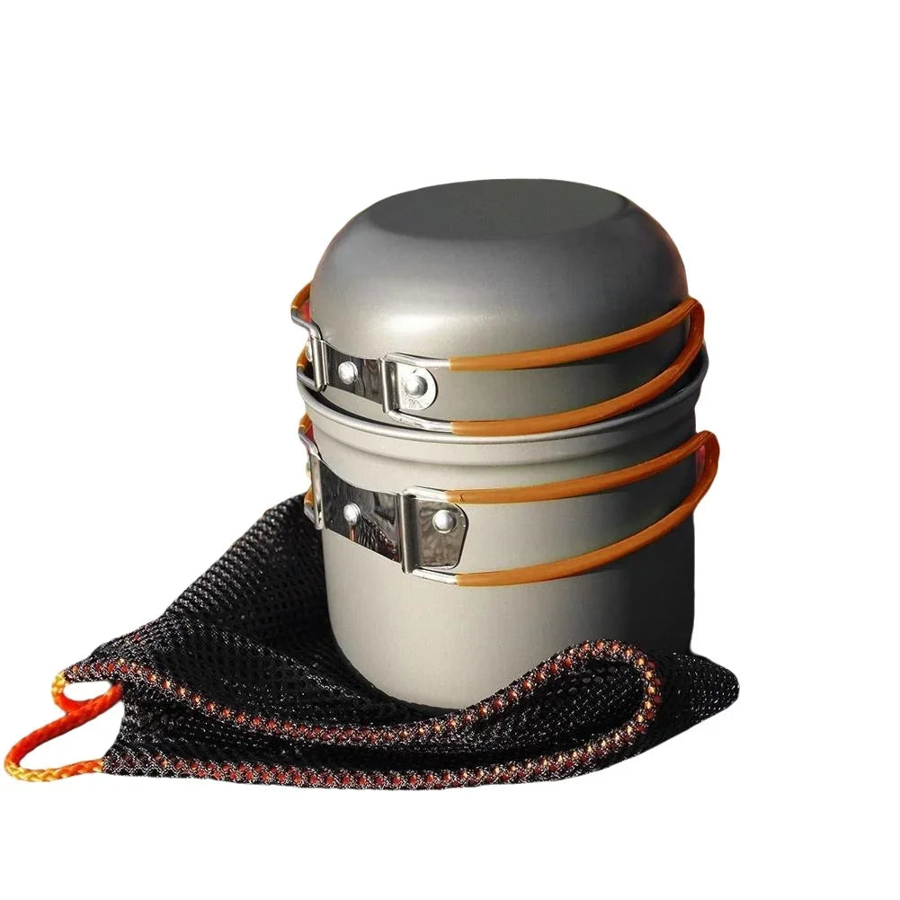 Outdoor camping pot set, made of hard aluminum alloy material, portable, 1-2 person picnic folding stove cookware set