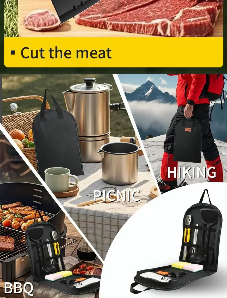 Portable outdoor utensils set of 10 pieces outdoor barbecue camping kitchen kitchenware for backpack BBQ titanium camping