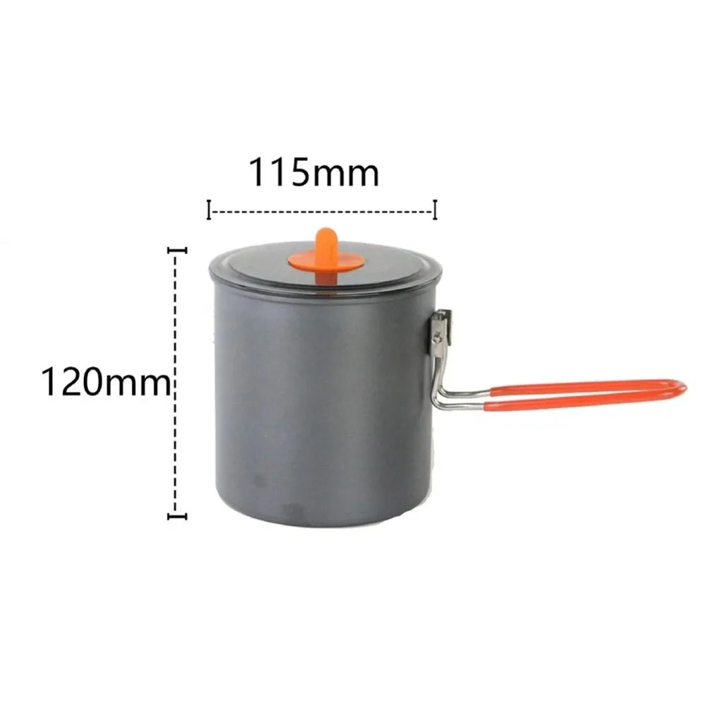 Outdoor Tableware Set - 1L Camping Cooking Pot Set with Folding Handle - Portable Camping Pot Set for Picnic and Hiking Travel