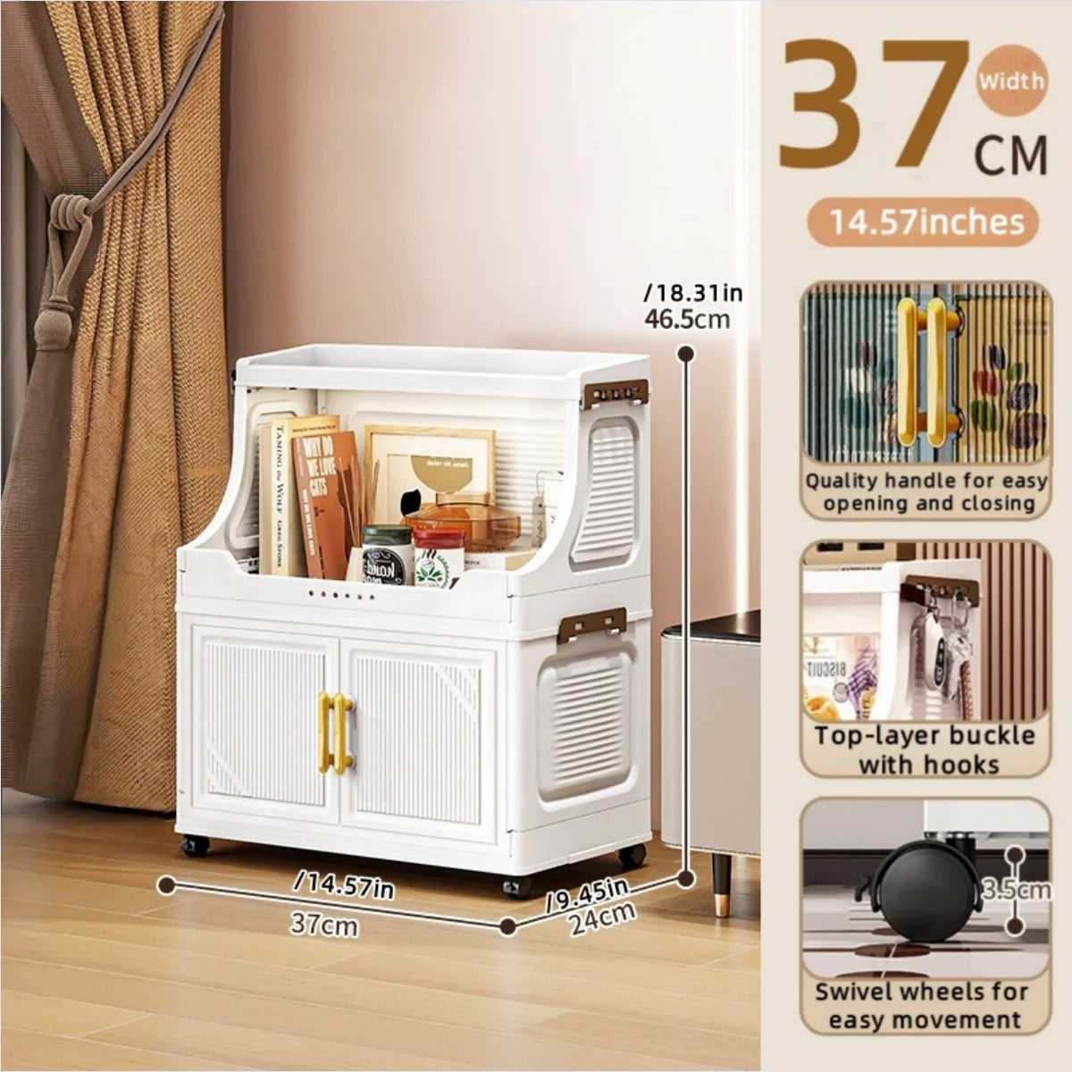 Foldable Double-Door Storage Cabinet,Large Capacity Space-Saving Mobile Organizer for Bedroom&Living Room（Clothes, Toys&Snacks）