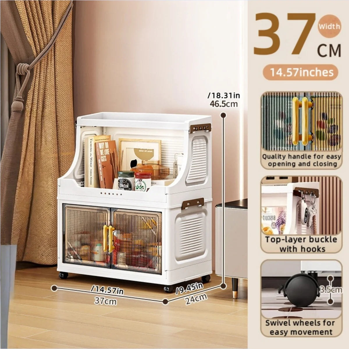 Foldable Double-Door Storage Cabinet,Large Capacity Space-Saving Mobile Organizer for Bedroom&Living Room（Clothes, Toys&Snacks）