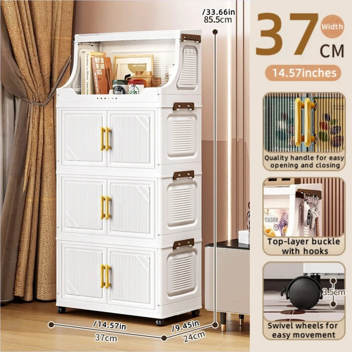 Foldable Double-Door Storage Cabinet,Large Capacity Space-Saving Mobile Organizer for Bedroom&Living Room（Clothes, Toys&Snacks）